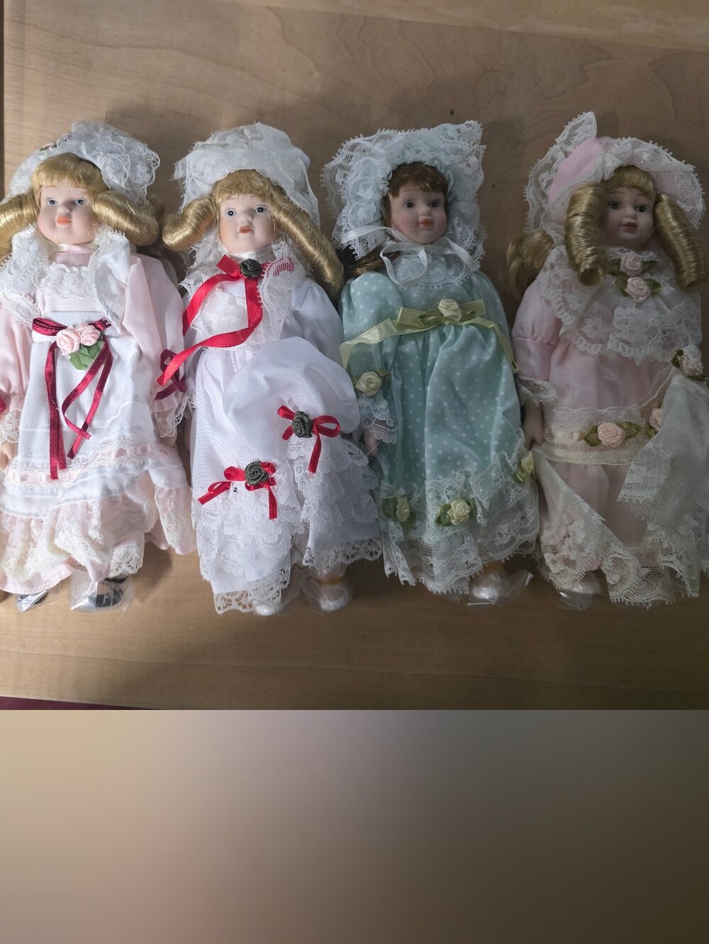 Vintage Porcelain Collectible Dolls Set - Pink, White, Mint